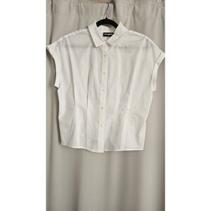 Karl Lagerfeld White Cap-Sleeve Button-Down Shirt